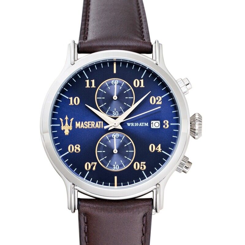 Maserati Epoca Chronograph Blue Dial Brown Leather Watch For Men - R8871618001 Watches Maserati   