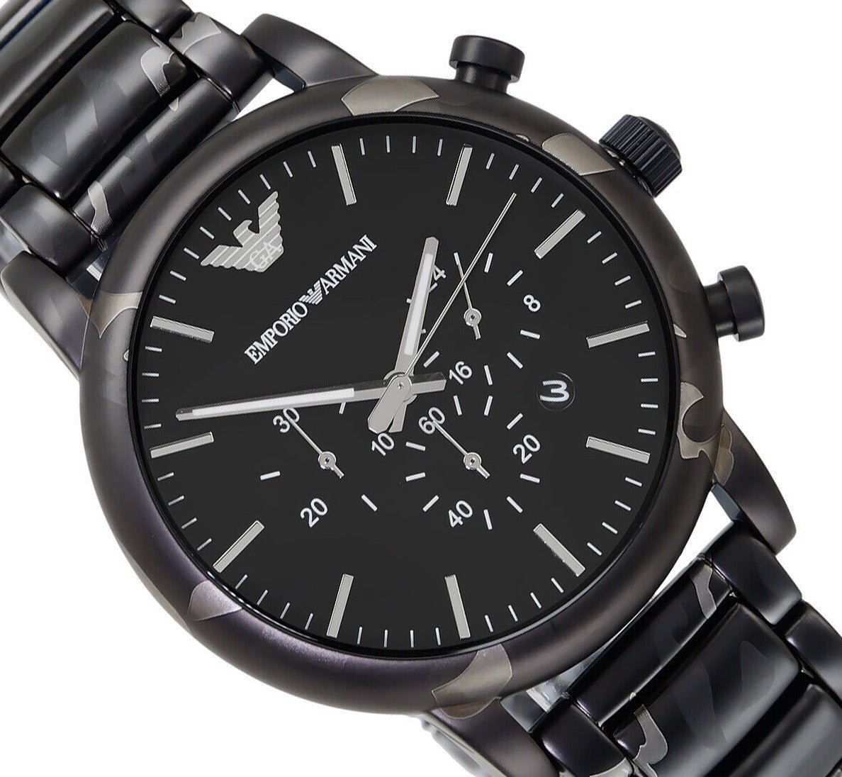 Emporio Armani Luigi Chronograph Black Dial Black Stainless Steep Strap Watch For Men - AR11045 Watches Emporio Armani   