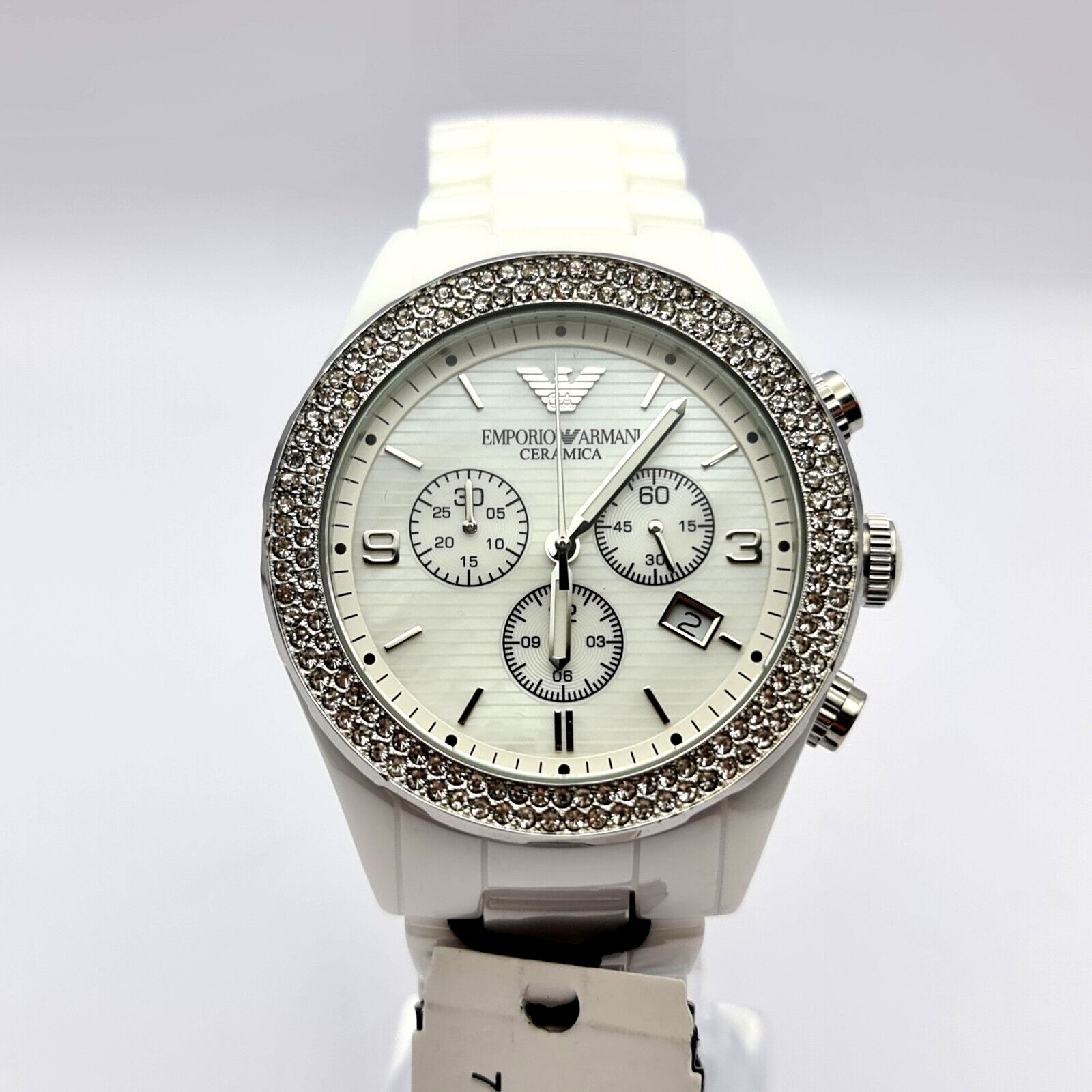 Emporio Armani Ceramica Chronograph White Dial White Ceramic Strap Watch For Women - AR1456 Watches Emporio Armani   