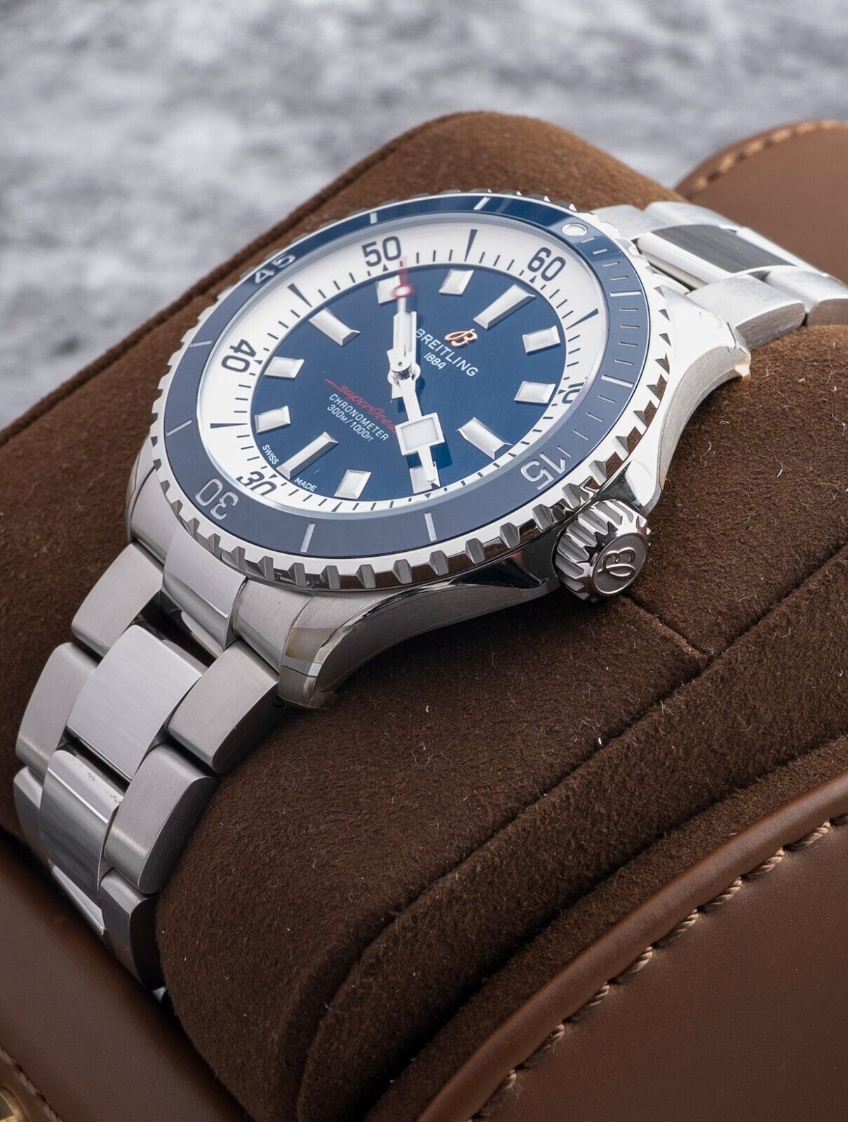 Breitling Superocean Automatic 42mm Blue Dial Silver Steel Strap Watch for Men - A17375E71C1A1 Watches Breitling   