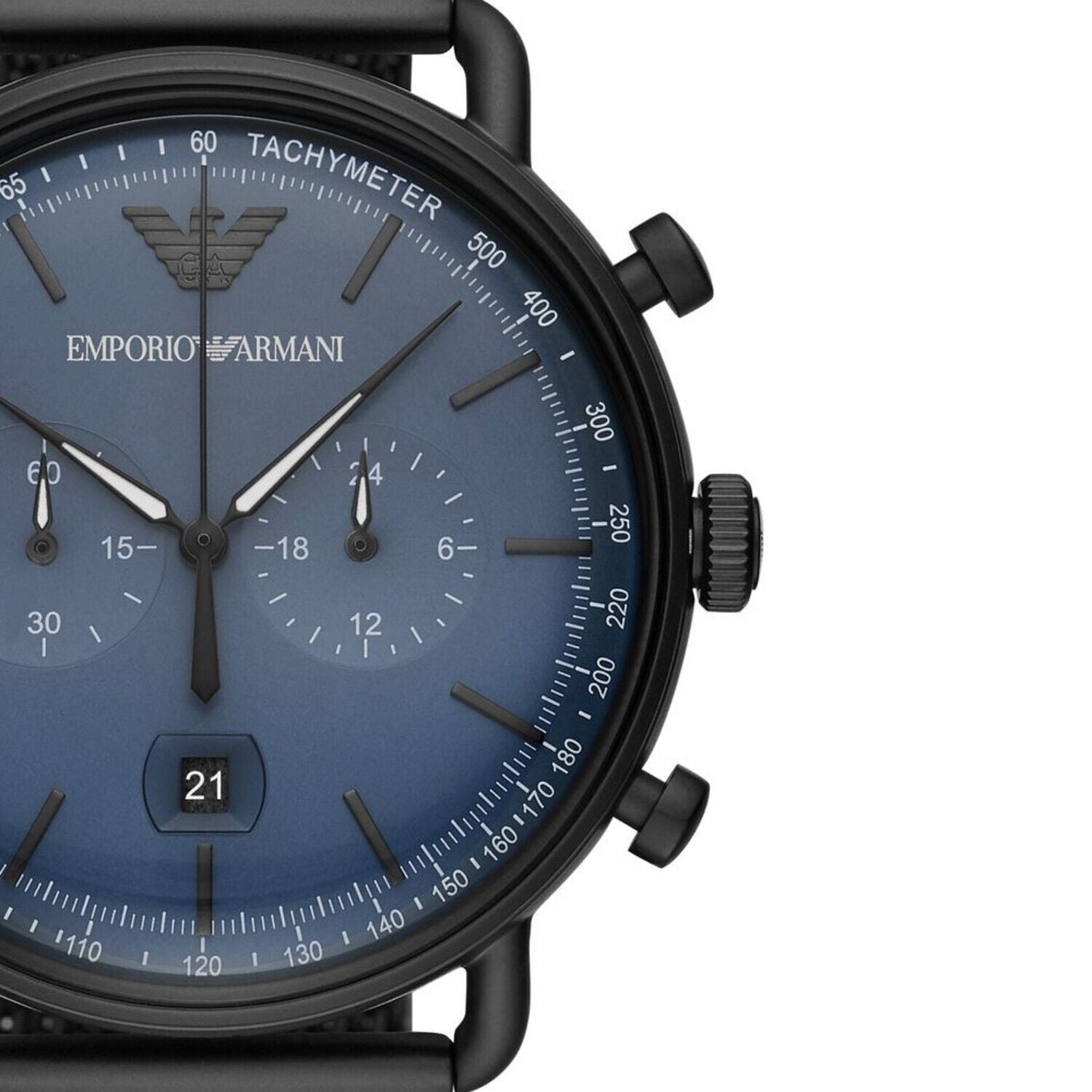 Emporio Armani Aviator Chronograph Blue Dial Black Mesh Bracelet Watch For Men - AR11201 Watches Emporio Armani   