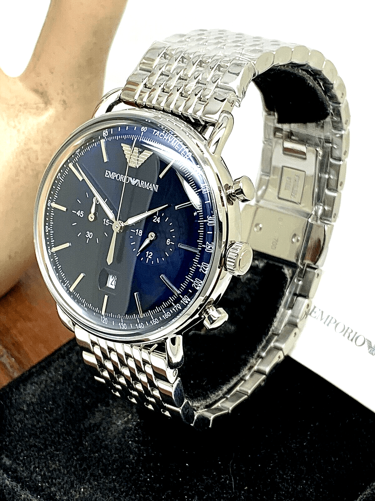 Emporio Armani Aviator Chronograph Blue Dial Silver Stainless Steel Watch For Men - AR11238 Watches Emporio Armani   