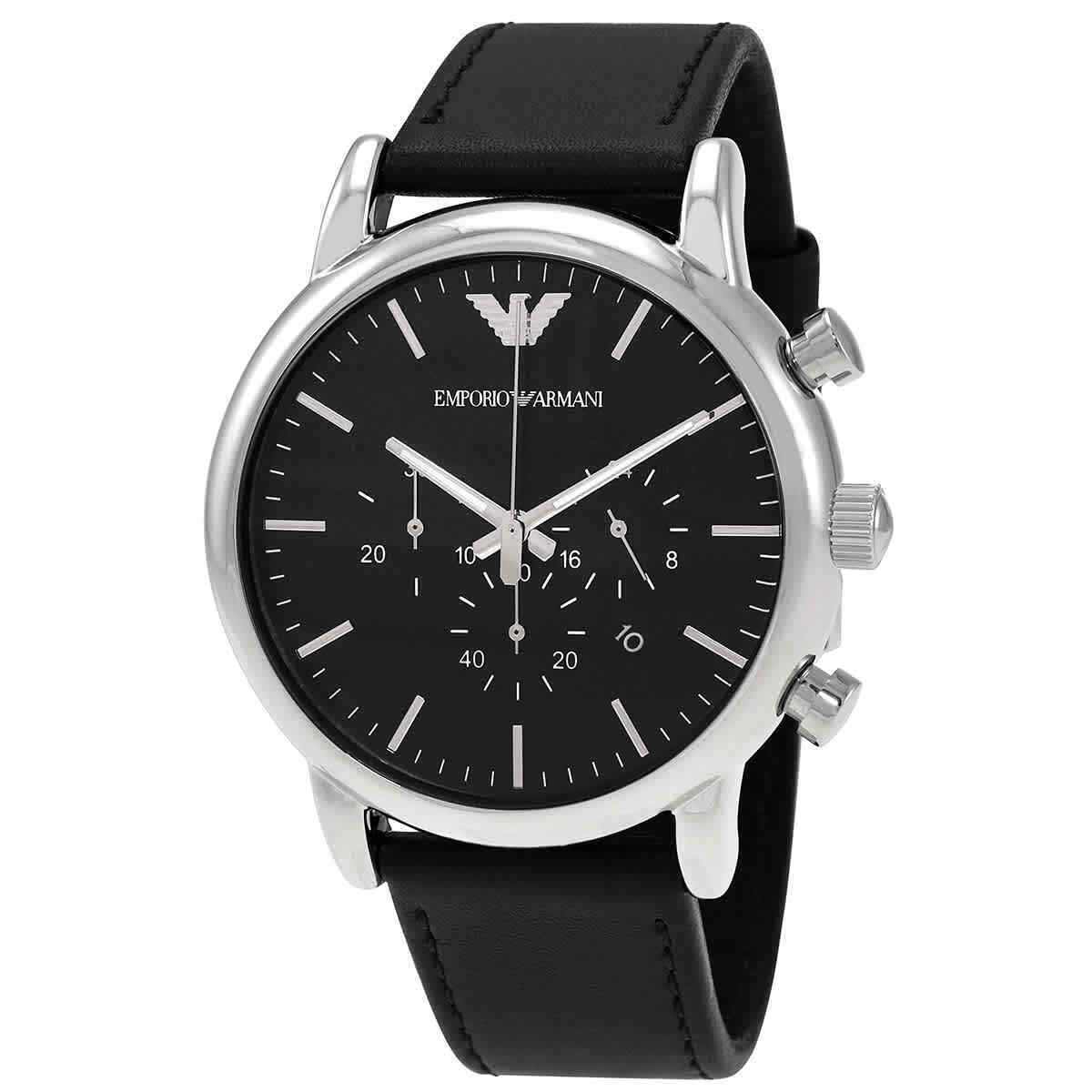 Emporio Armani Luigi Chronograph Black Dial Black Leather Watch For Men - AR1828 Watches Emporio Armani   