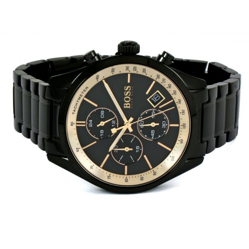 Hugo Boss Grand Prix Black Dial Black Steel Strap Watch for Men - 1513578 Watches Hugo Boss   