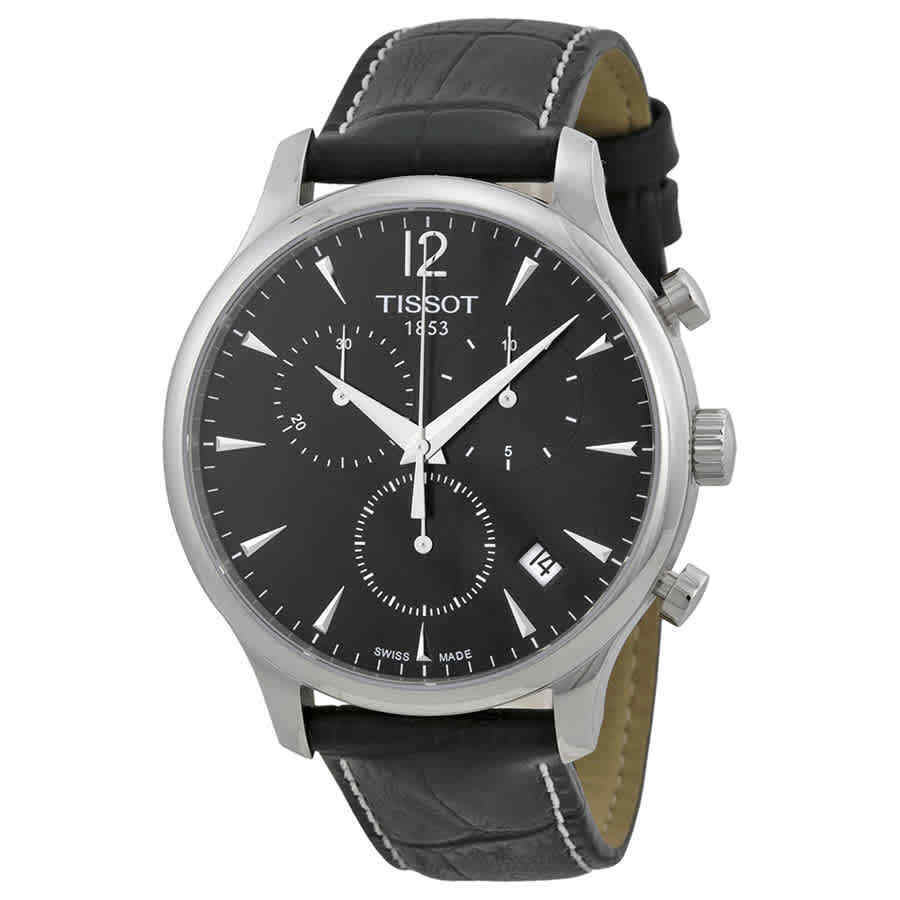 Tissot T Classic Tradition Black Dial Black Leather Strap Watch For Men - T063.617.16.057.00 Watches Tissot   