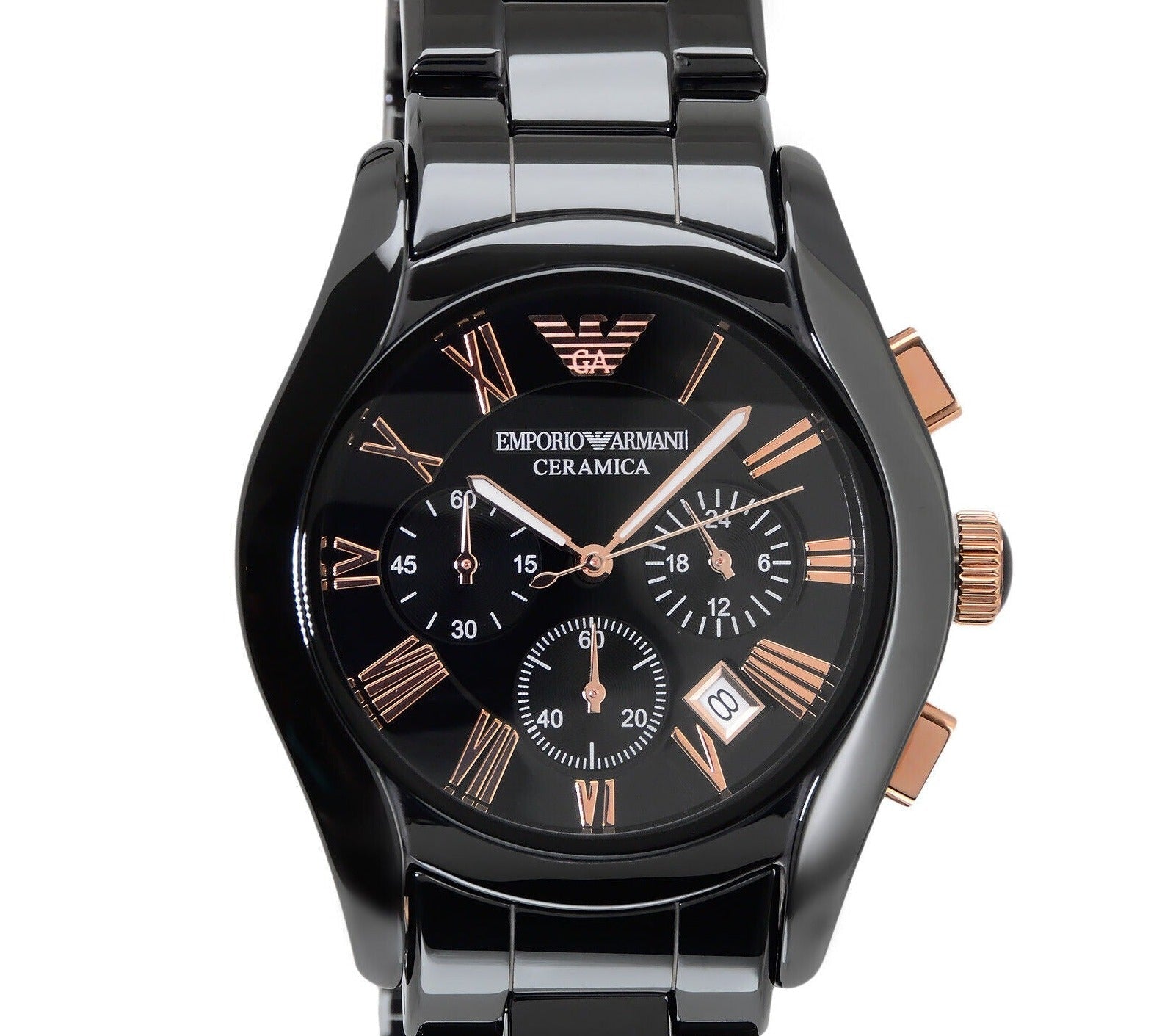 Emporio Armani Valente Ceramica Chronograph Black Dial Watch For Men - AR1410 Watches Emporio Armani   