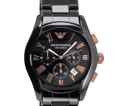 Emporio Armani Valente Ceramica Chronograph Black Dial Watch For Men - AR1410 Watches Emporio Armani   