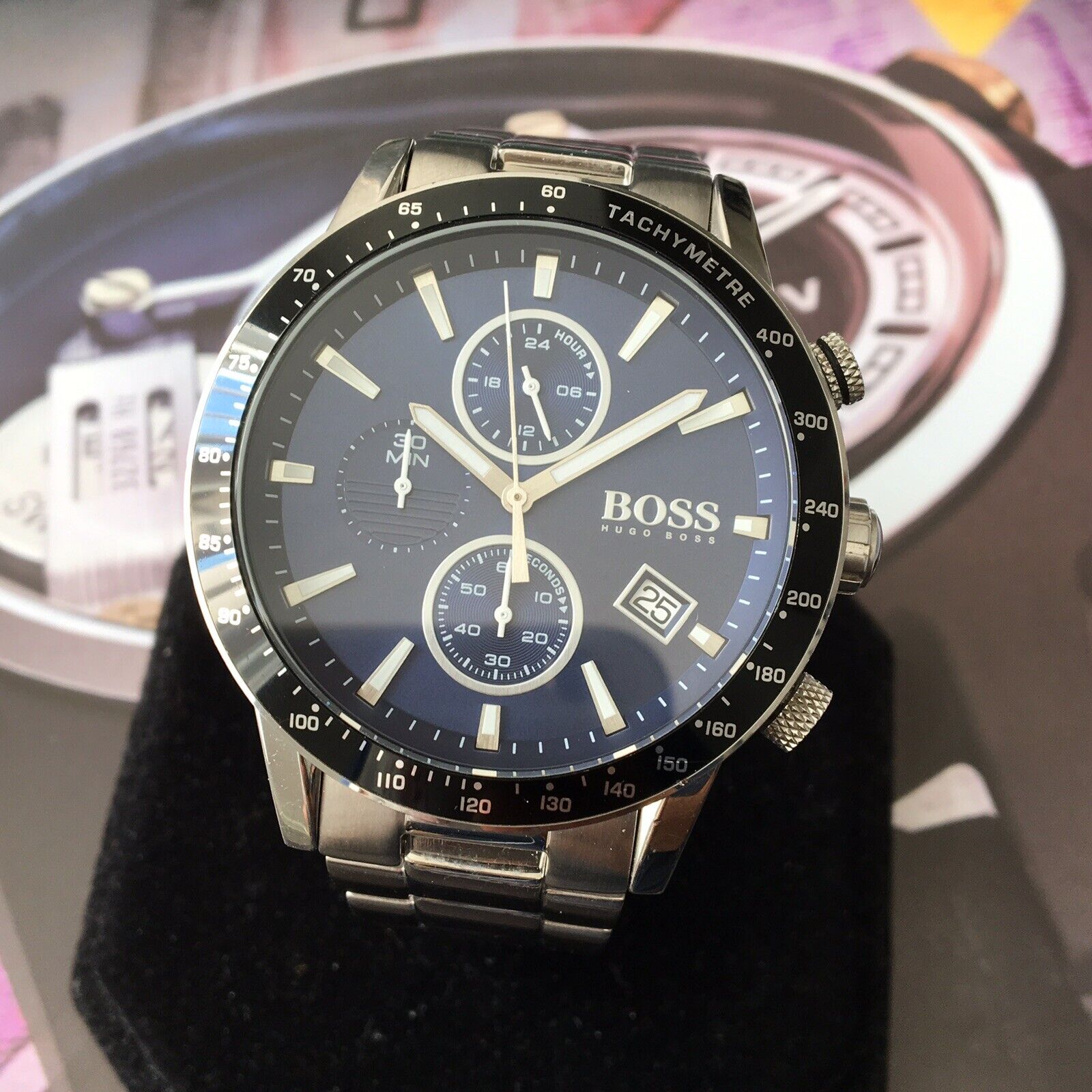 Hugo Boss Rafale Quartz Blue Dial Silver Steel Strap Watch for Men - 1513510 Watches Hugo Boss   