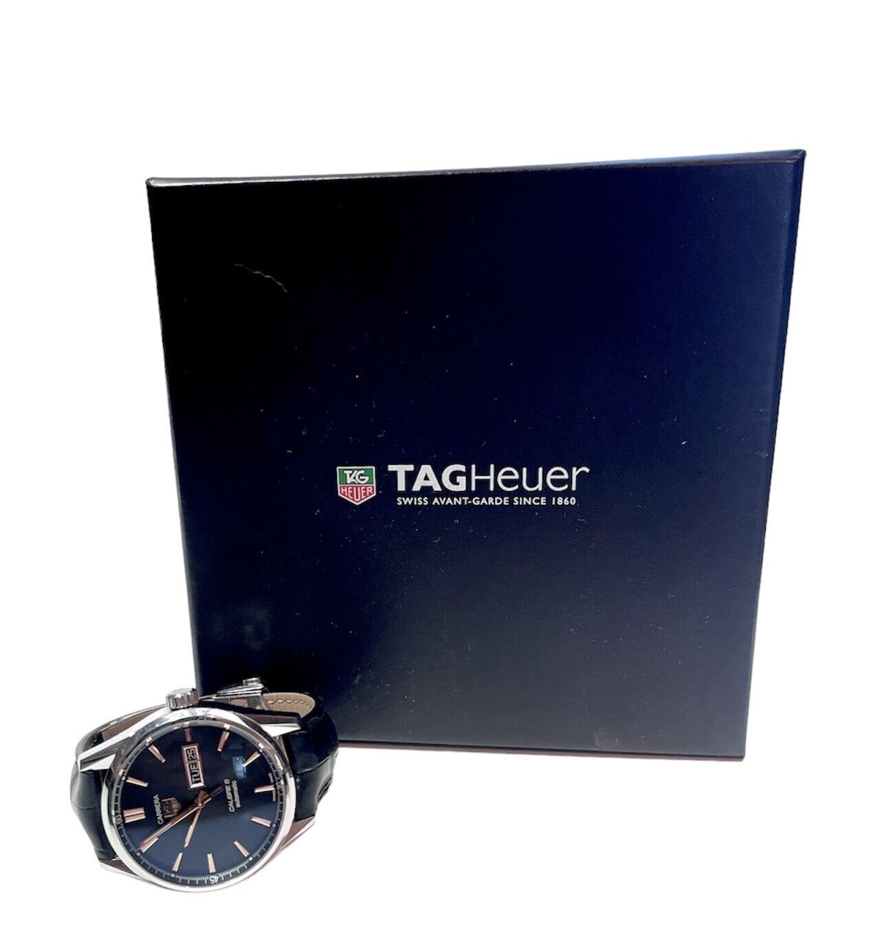 Tag Heuer Carrera Calibre 5 Automatic 41mm Black Dial Black Leather Strap Watch for Men - WAR201C.FC6266 Watches Tag Heuer   