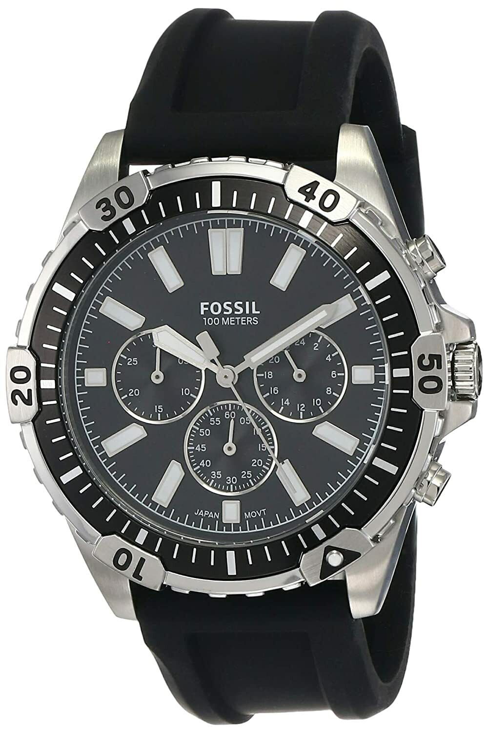 Fossil Garrett Chronograph Black Dial Black Rubber Strap Watch for Men - FS5624 Watches Fossil   