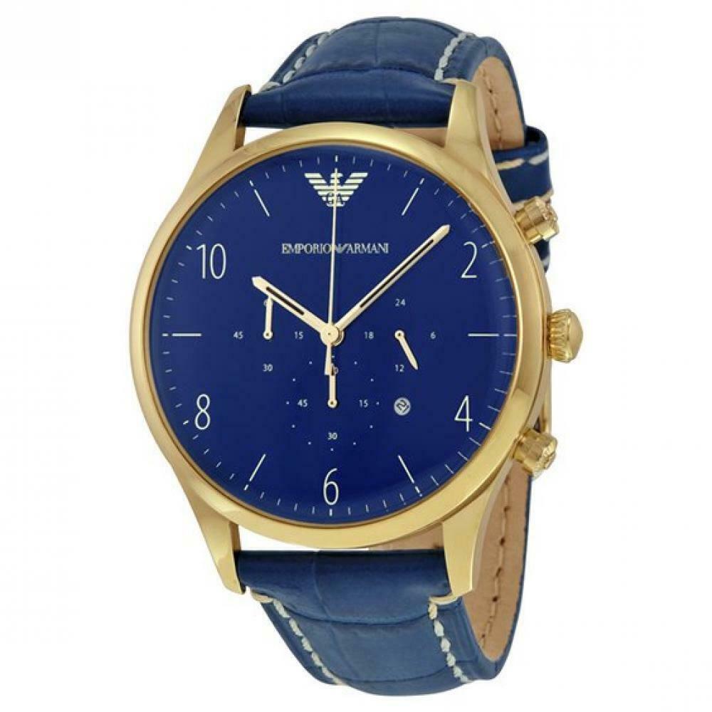 Emporio Armani Chronograph Midnight Blue Dial Blue Leather Strap Watch For Men - AR1862 Watches Emporio Armani   