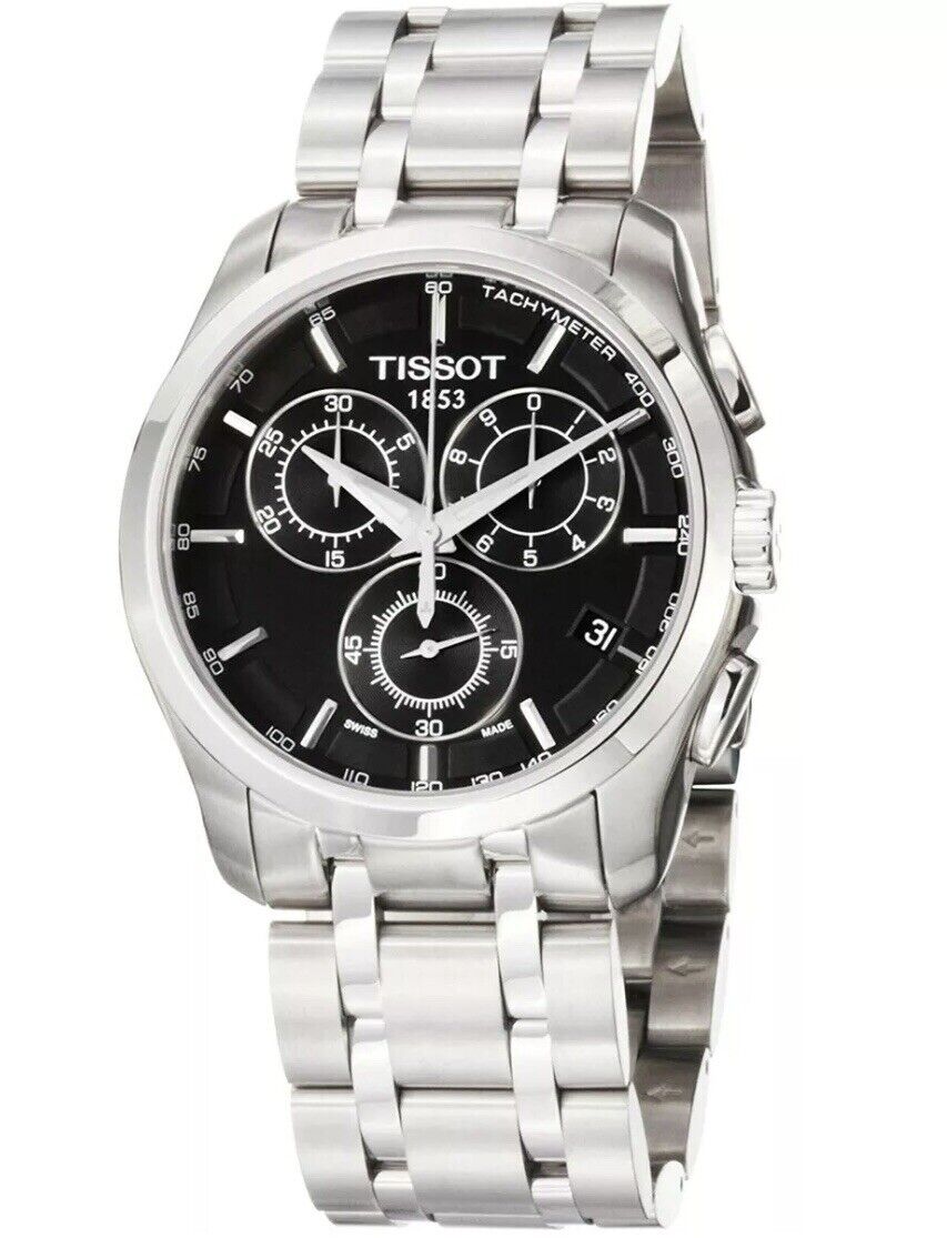 Tissot Couturier Chronograph Black Dial Silver Steel Strap Watch For Men - T035.617.11.051.00 Watches Tissot   