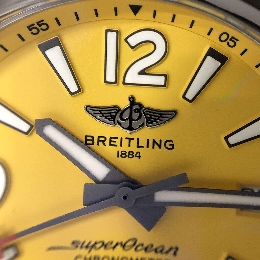 Breitling Superocean II Automatic 44mm Yellow Dial Silver Steel Strap Watch for Men - A17367021I1A1 Watches Breitling   