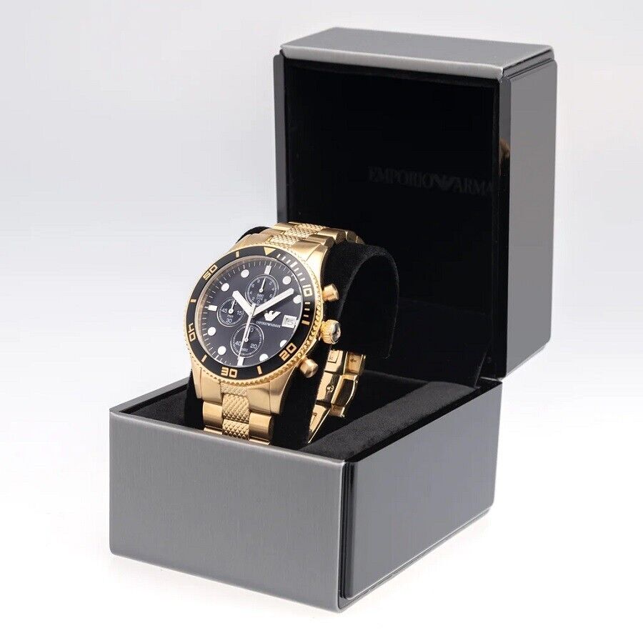 Emporio Armani Chronograph Black Dial Gold Stainless Steel Strap Watch For Men - AR5857 Watches Emporio Armani   