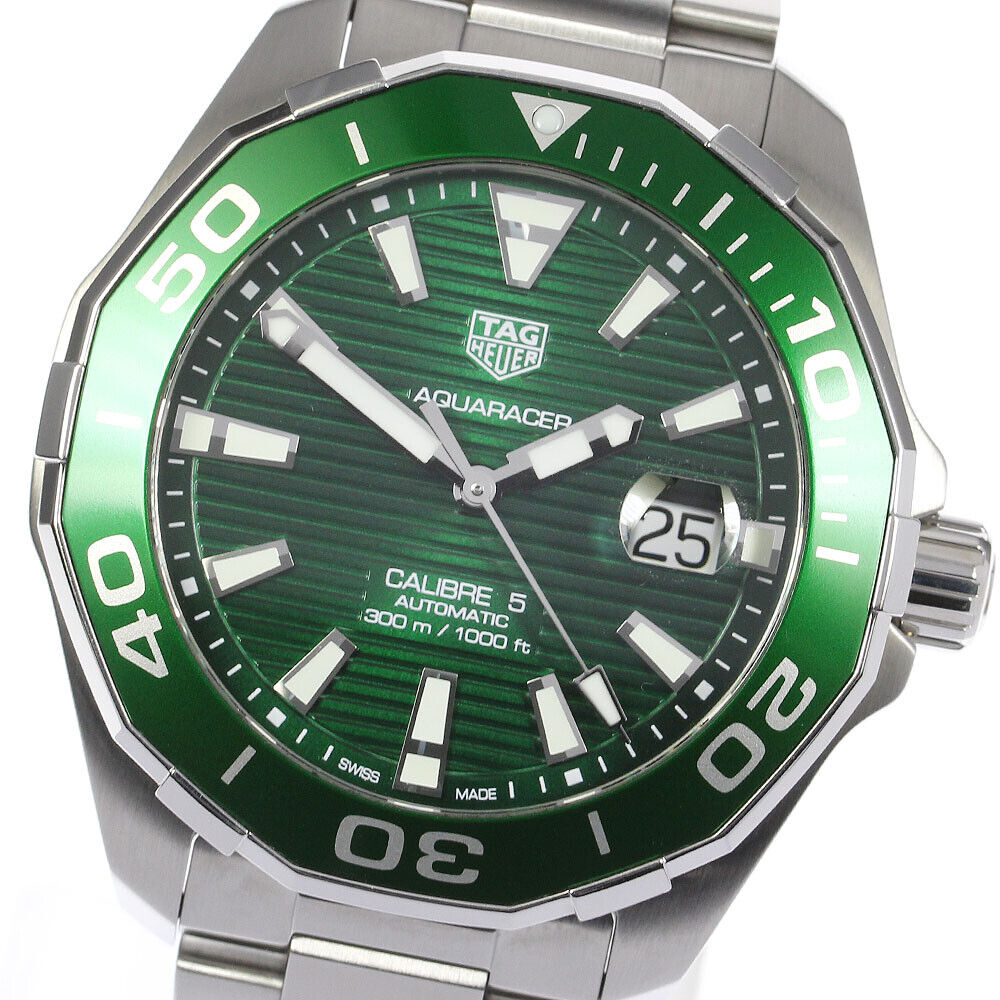 Tag Heuer Aquaracer Calibre 5 Green Dial Silver Steel Strap Watch for Men - WAY201S.BA0927 Watches Tag Heuer   