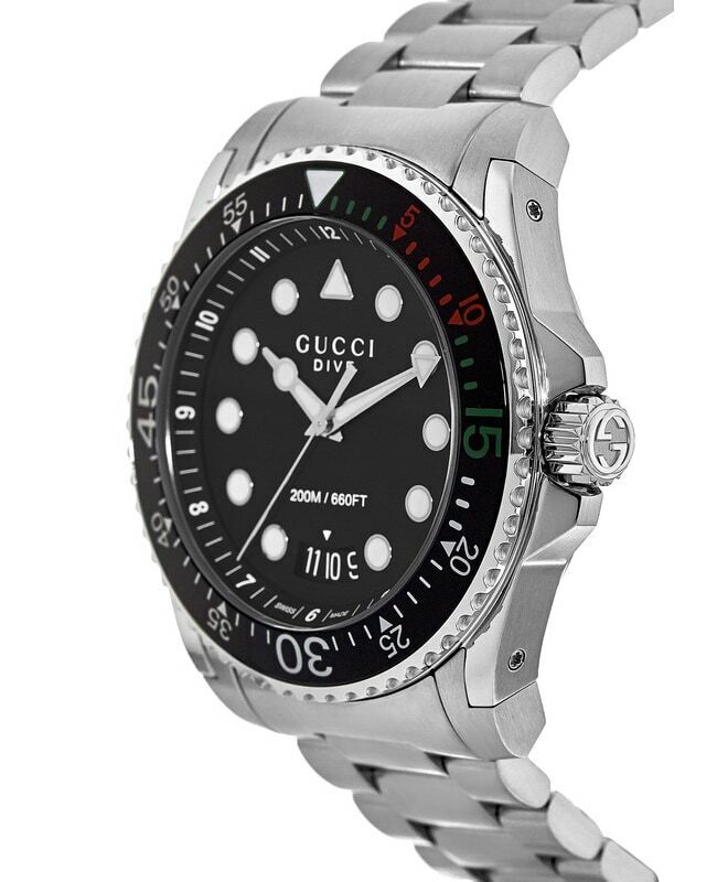 Gucci Dive Black Dial Silver Steel Strap Watch For Men - YA136208 Watches Gucci   