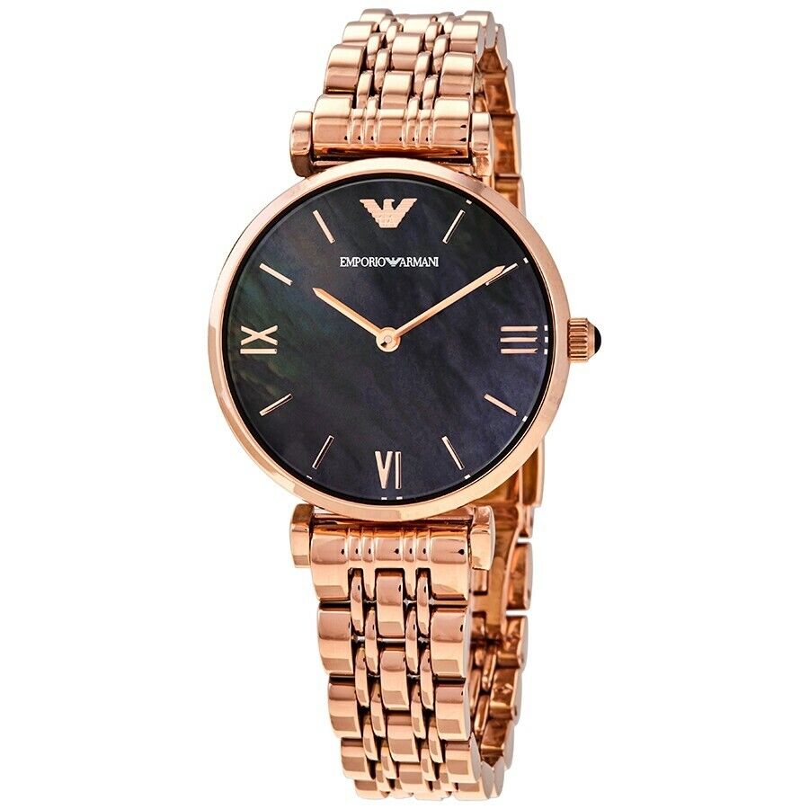 Emporio Armani Gianni T-Bar Black Dial Rose Gold Strap Watch For Women - AR11145 Watches Emporio Armani   