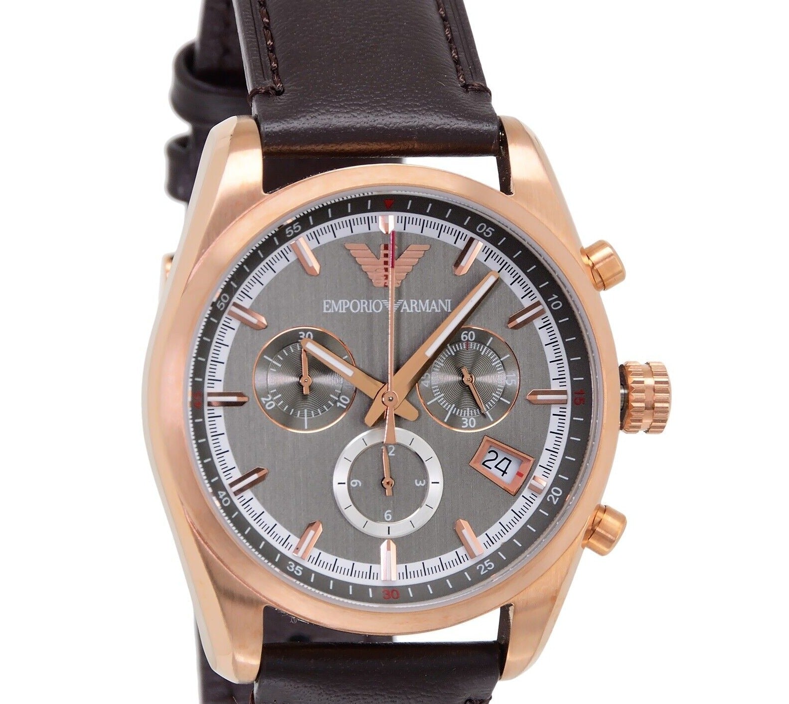 Emporio Armani Chronograph Gray Dial Brown Leather Strap Watch For Men - AR6043 Watches Emporio Armani   