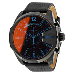 Diesel Mega Chief Black Dial Black Leather Strap Watch For Men - DZ4323 Watches Diesel   