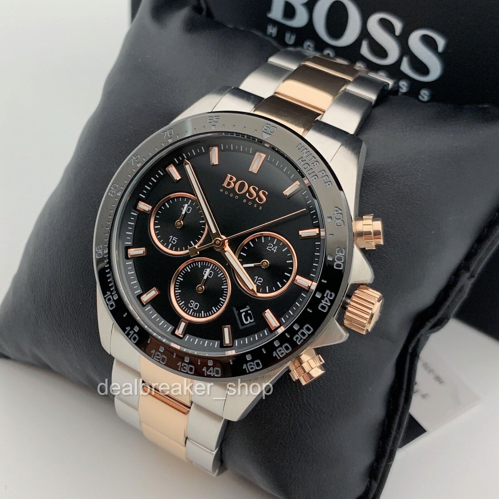 Hugo Boss Here Chronograph Black Dial Two Tone Steel Strap Watch for Men - 1513757 Watches Hugo Boss   