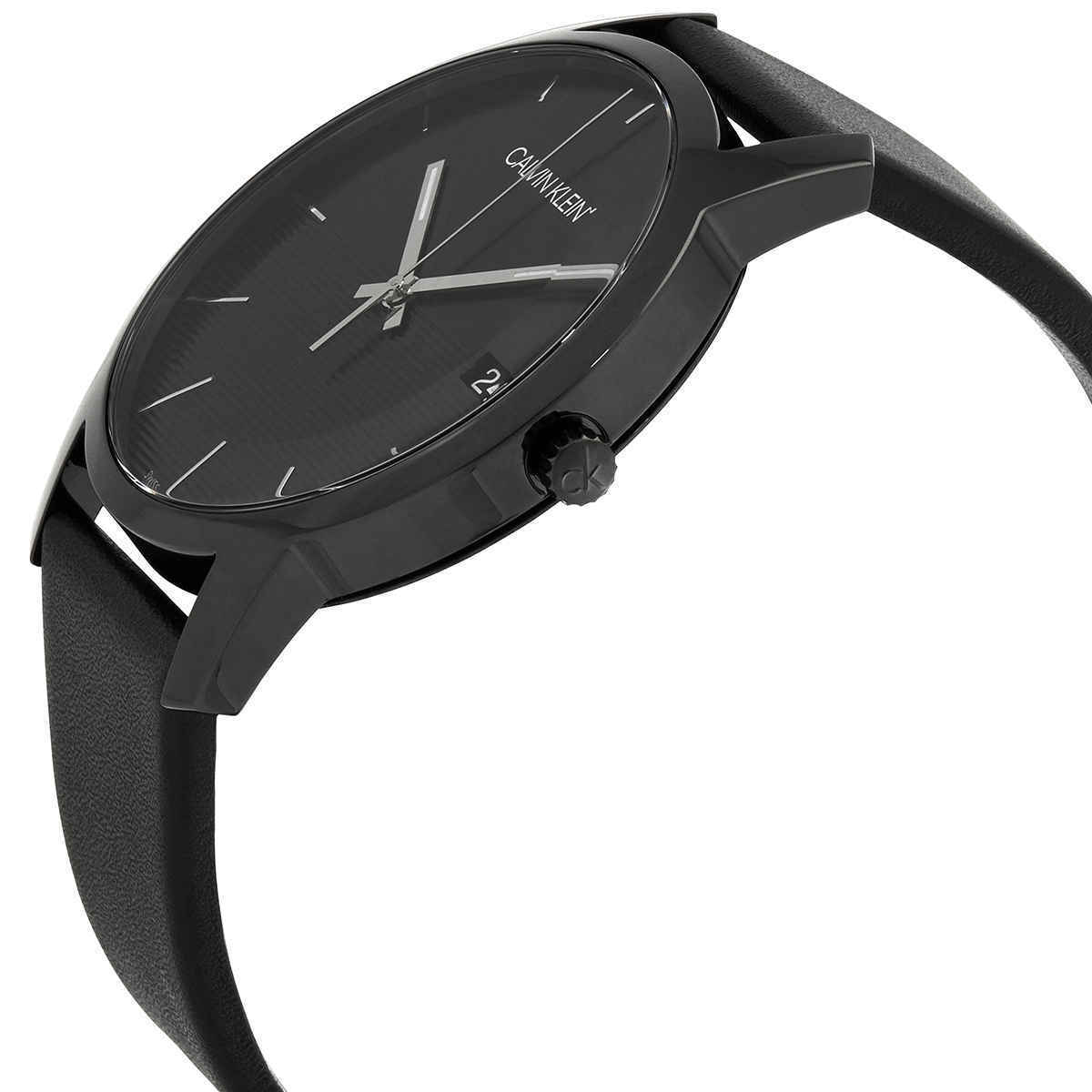 Calvin Klein City Quartz Black Dial Black Leather Strap Watch for Men - K2G2G4C1 Watches Calvin Klein   