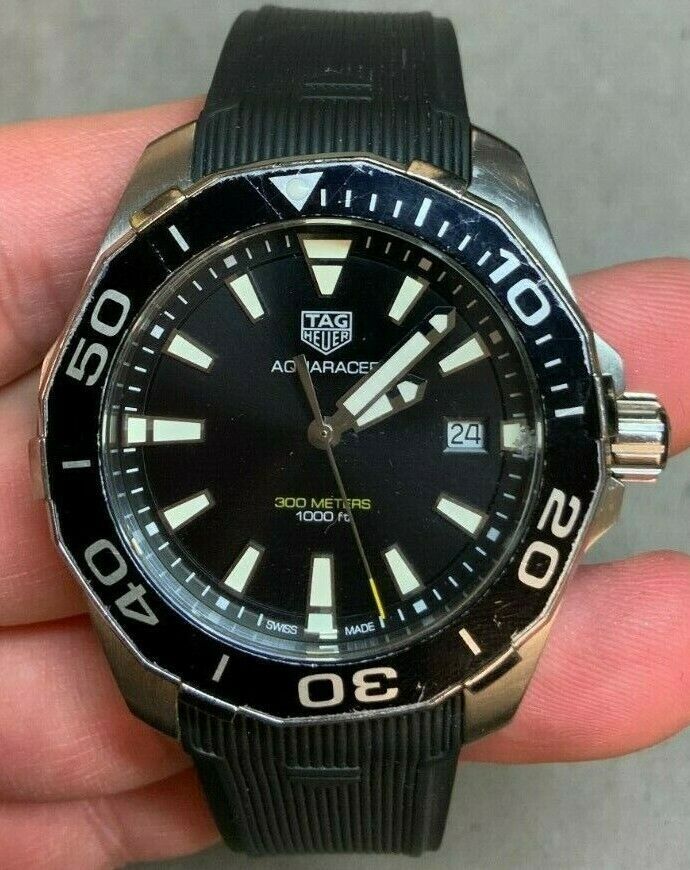 Tag Heuer Aquaracer Black Dial Black Rubber Strap Watch for Men - WAY111A.FT6151 Watches Tag Heuer   