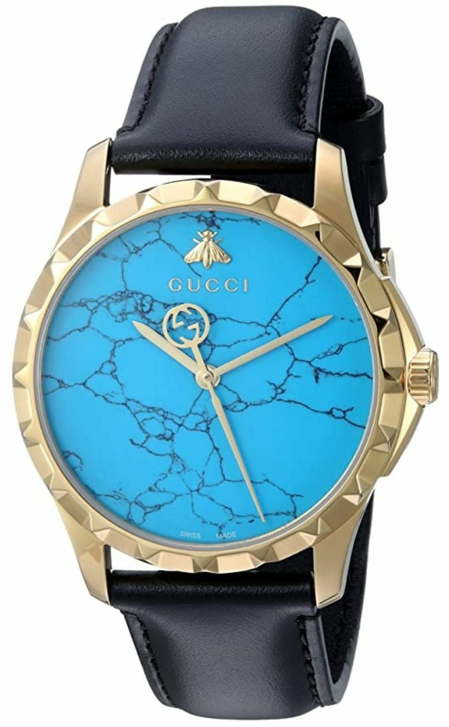 Gucci G Timeless Turquoise Blue Dial Black Leather Strap Watch For Men - YA126462 Watches Gucci   