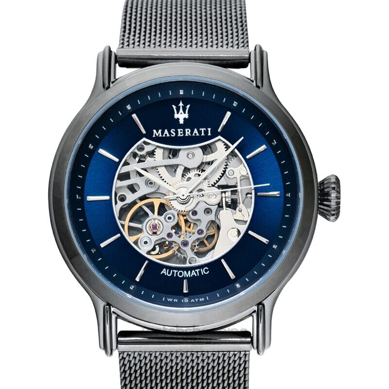 Maserati Epoca Automatic Skeleton Blue Dial Mesh Bracelet Watch For Men - R8823118002 Watches Maserati   