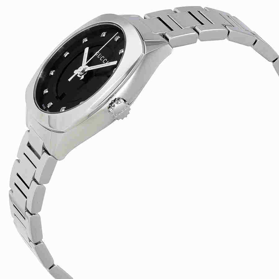 Gucci GG2570 Diamonds Black Dial Silver Steel Strap Watch For Women - YA142503 Watches Gucci   