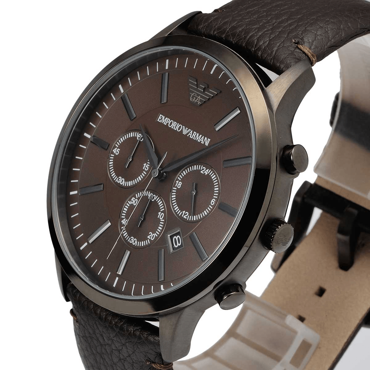 Emporio Armani Sportivo  Black Dial Brown Leather Strap Watch For Men - AR2462 Watches Emporio Armani   