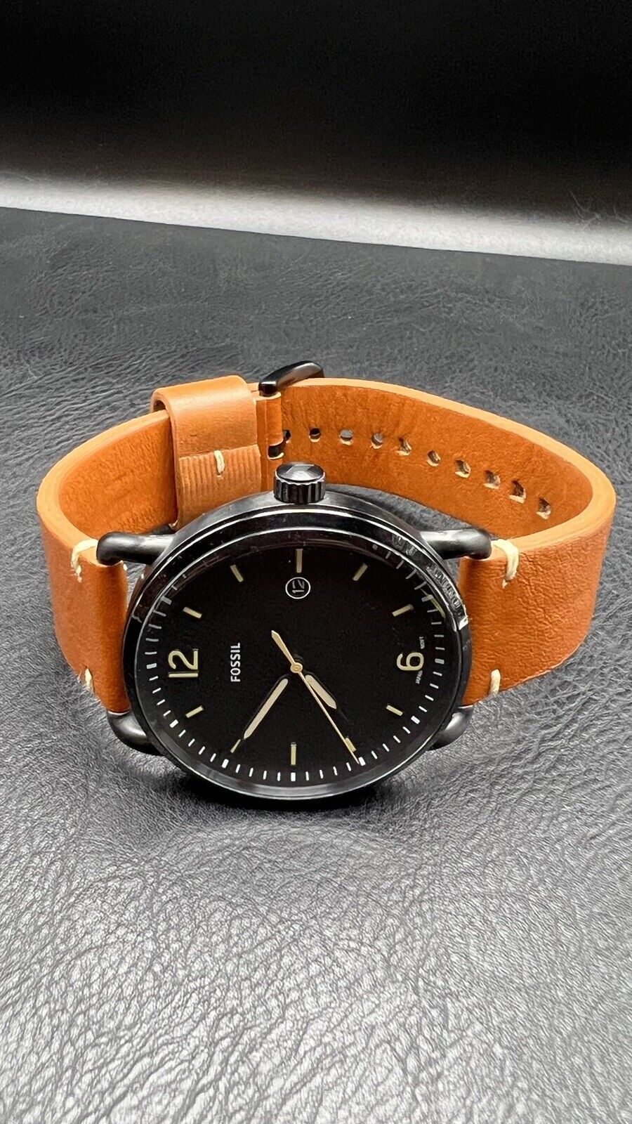 Fossil Commuter Three Hand Date Black Dial Brown Leather Strap Watch for Men - FS5276 Watches Fossil   