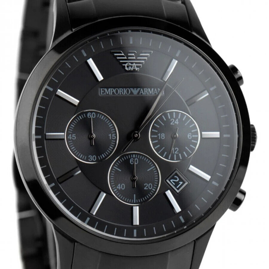 Emporio Armani Classic Chronograph Black Dial Black Stainless Steel Strap Watch For Men - AR2453 Watches Emporio Armani   