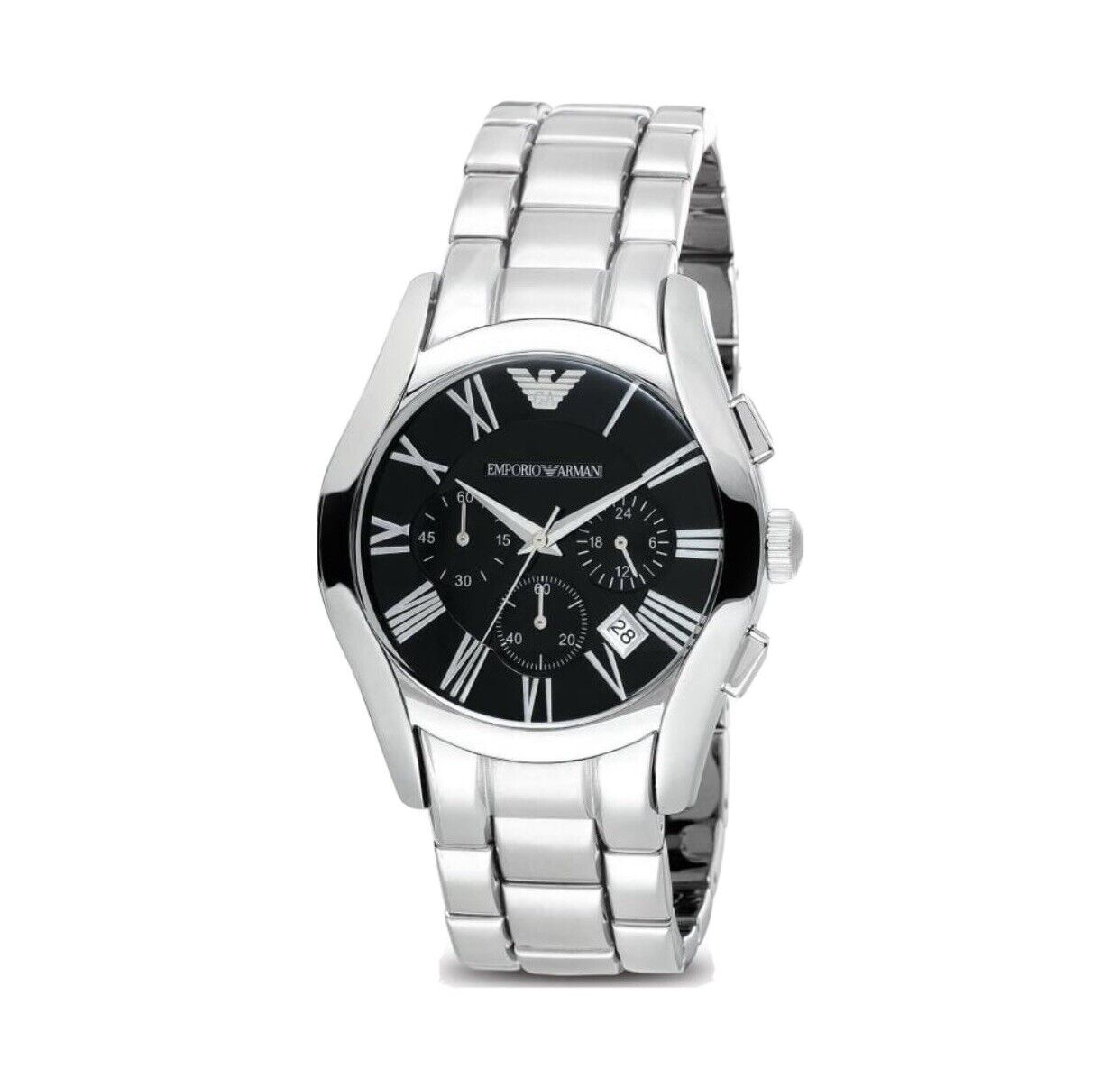 Emporio Armani Valente Chronograph Black Dial Silver Stainless Steel Watch For Men - AR0673 Watches Emporio Armani   