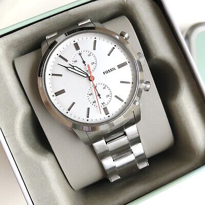 Fossil Townsman White Dial Silver Steel Strap Watch for Men - FS5346 Watches Fossil   