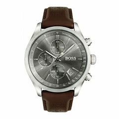 Hugo Boss Grand Prix Grey Dial Brown Leather Strap Watch for Men -  1513476 Watches Hugo Boss   