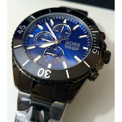 Hugo Boss Ocean Edition Navy Blue Dial Black Steel Strap Watch for Men - 1513743 Watches Hugo Boss   