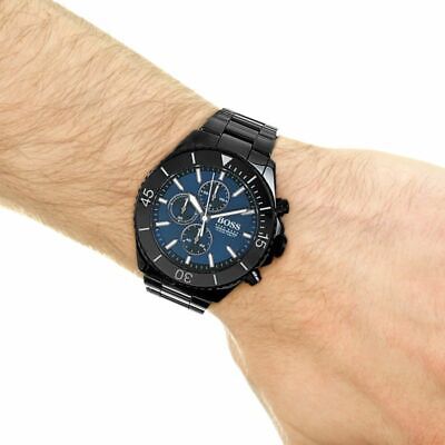 Hugo Boss Ocean Edition Navy Blue Dial Black Steel Strap Watch for Men - 1513743 Watches Hugo Boss   
