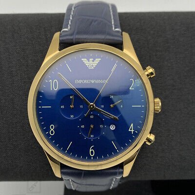 Emporio Armani Chronograph Midnight Blue Dial Blue Leather Strap Watch For Men - AR1862 Watches Emporio Armani   