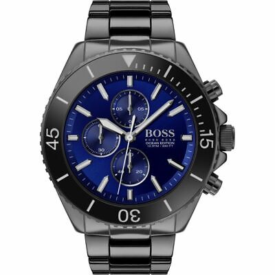 Hugo Boss Ocean Edition Navy Blue Dial Black Steel Strap Watch for Men - 1513743 Watches Hugo Boss   