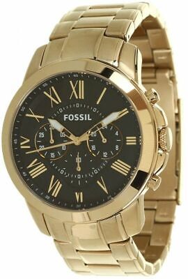 Fossil Grant Chronograph Black Dial Gold Steel Strap Watch for Men - FS4815 Watches Fossil   