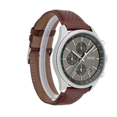 Hugo Boss Grand Prix Grey Dial Brown Leather Strap Watch for Men -  1513476 Watches Hugo Boss   