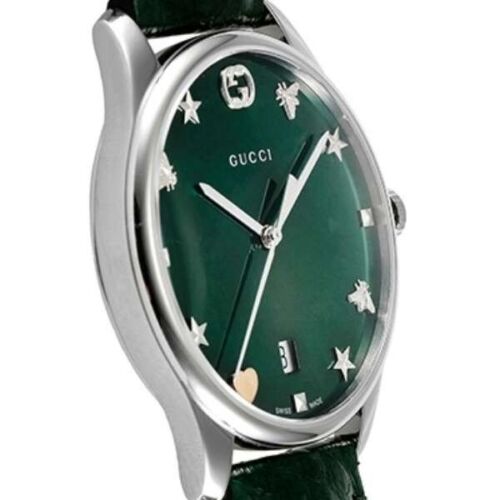 Gucci G-Timeless Mother of Pearl Green Dial Green Leather Strap Watch For Women - YA1264042 Watches Gucci   