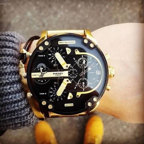 Diesel Mr Daddy 2.0 Black Dial Gold Stainless Steel Watch For Men - DZ7333 Watches Diesel   