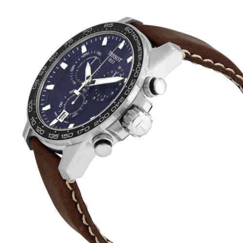 Tissot Supersport Chrono Blue Dial Brown Leather Strap Watch For Men - T125.617.16.041.00 Watches Tissot   