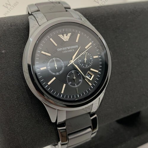 Emporio Armani Ceramica Chronograph  Black Dial Black Strap Watch For Men - AR1452 Watches Emporio Armani   