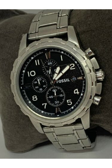 Fossil Dean Chronograph Black Dial Silver Steel Strap Watch for Men - FS4542 Watches Fossil   