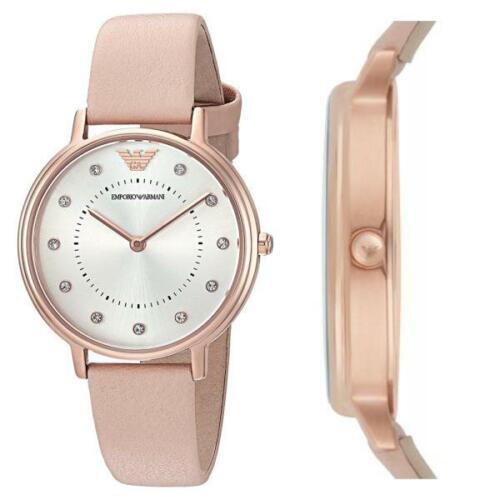 Emporio Armani Kappa Rose Gold & White Dial Beige Nude Leather Strap Watch For Women - AR2510 Watches Emporio Armani   