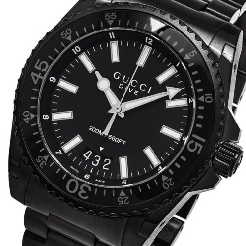 Gucci Dive Sapphire Crystal Black Dial Black Steel Strap Watch For Men - YA136205 Watches Gucci   