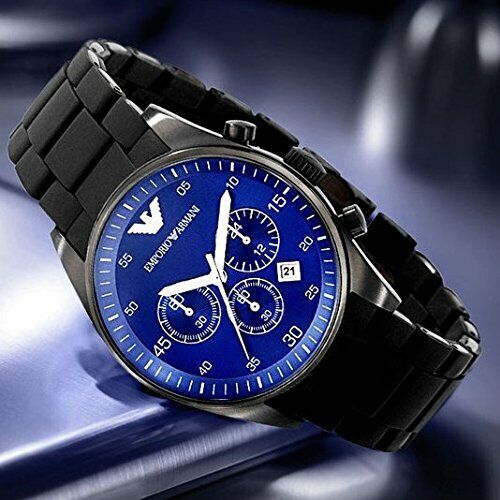 Emporio Armani Sportivo Chronograph Blue Dial Black Strap Watch For Men - AR5921 Watches Emporio Armani   