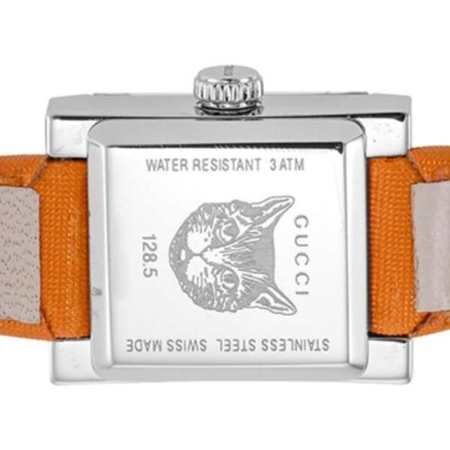 Gucci G-Frame Square Mother of Pearl Orange Dial Orange Leather Strap Watch For Women - YA128532 Watches Gucci   